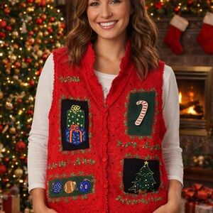 Designers Originals Studio Christmas Sweater Vest Womens Petite Med Patchwork